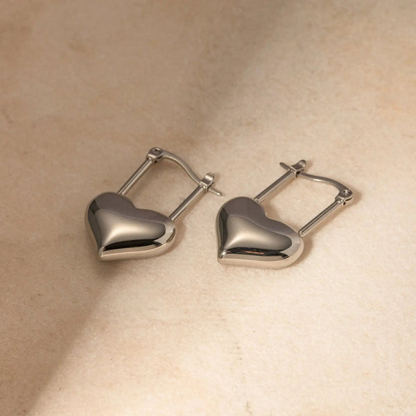 Stainless Steel Heart Lock Drop Earrings LOVCIA