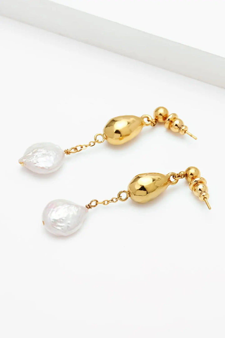 18K Gold-Plated Two-Tone Pearl Drop Earrings LOVCIA