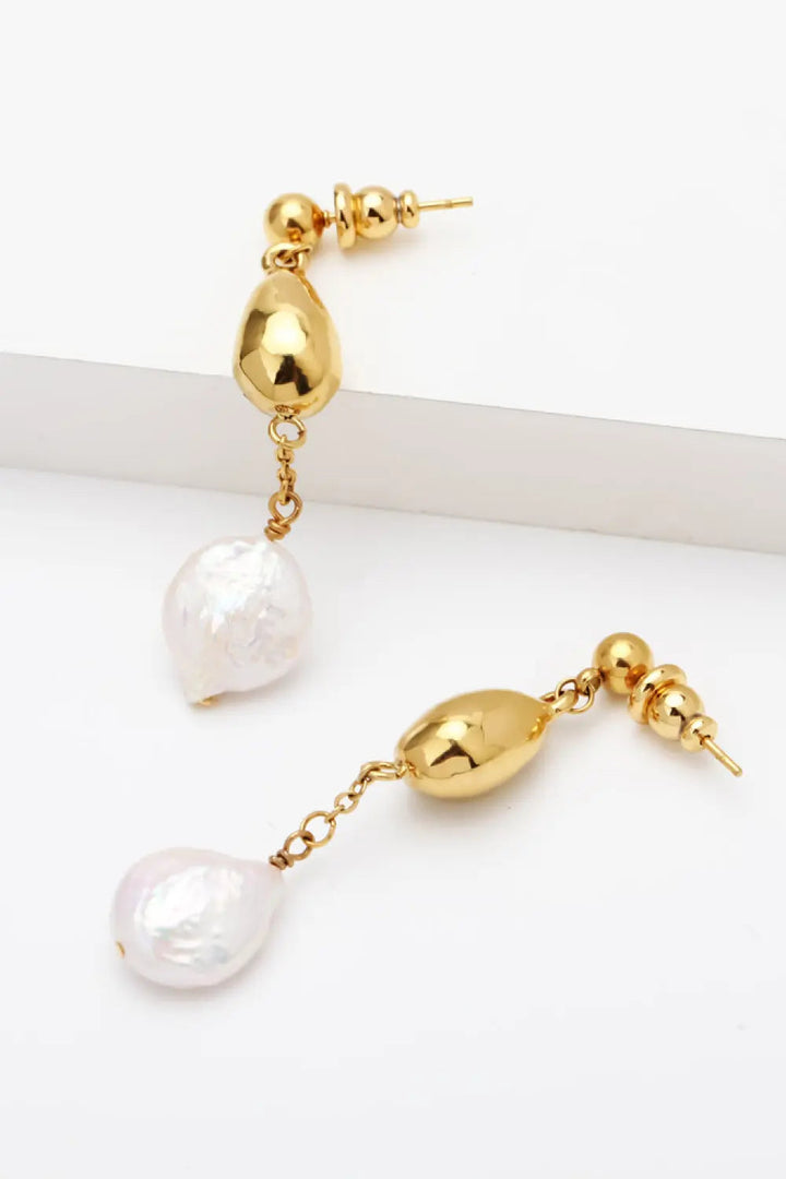 18K Gold-Plated Two-Tone Pearl Drop Earrings LOVCIA