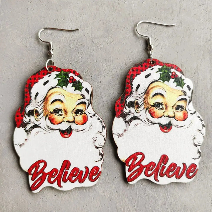 LOVCIA Christmas Themed Wood Dangle Earrings