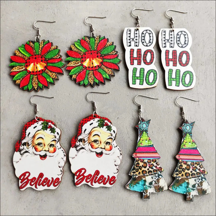 LOVCIA Christmas Themed Wood Dangle Earrings