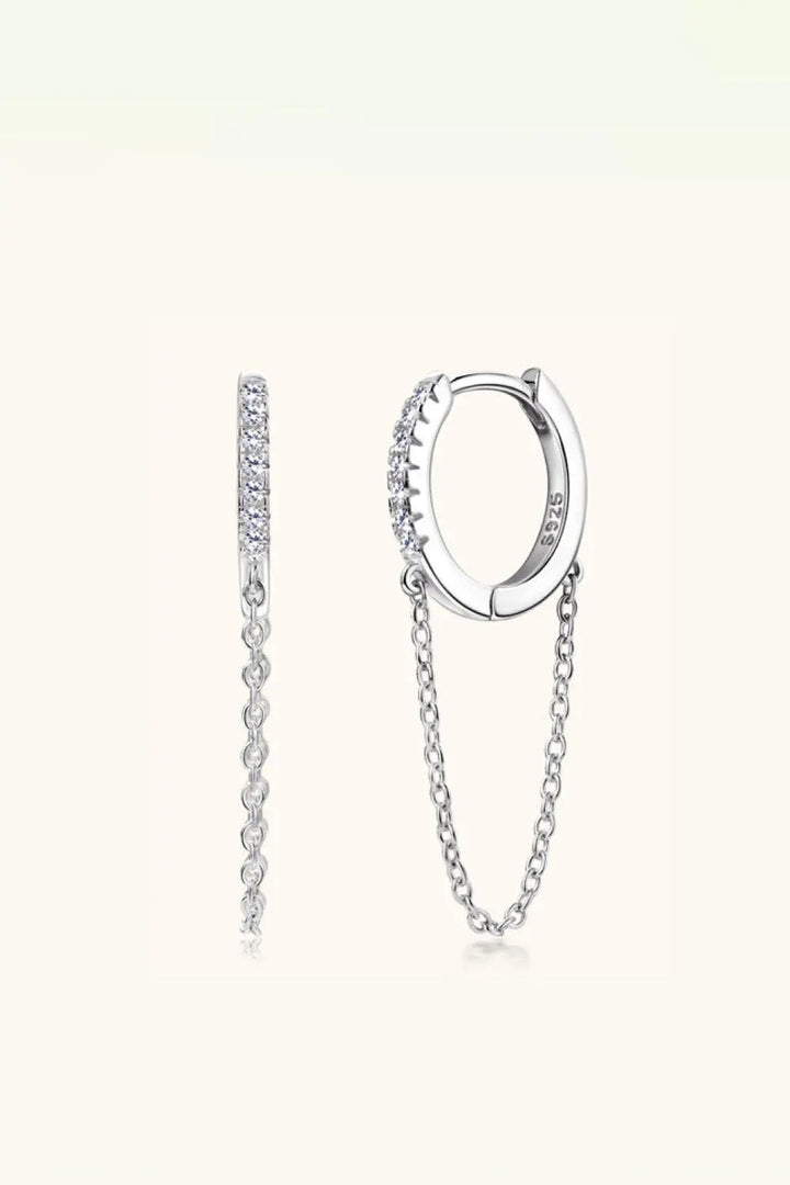 Moissanite 925 Sterling Silver Huggie Earrings with Chain LOVCIA