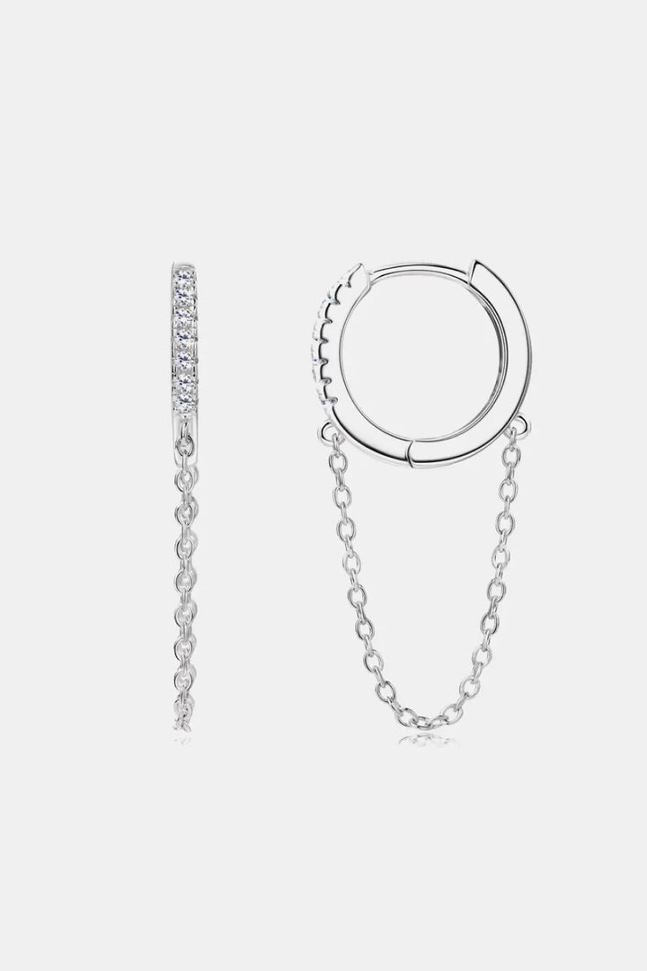 Moissanite 925 Sterling Silver Huggie Earrings with Chain LOVCIA