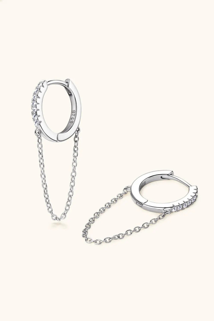 Moissanite 925 Sterling Silver Huggie Earrings with Chain LOVCIA