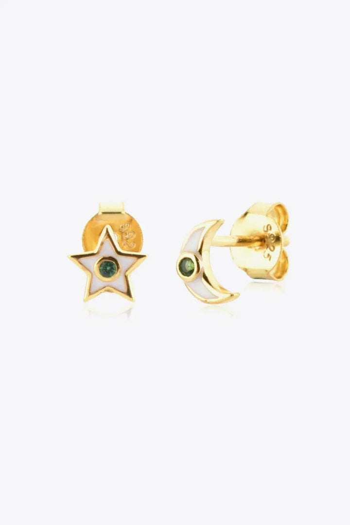 Star and Moon Zircon Mismatched Earrings LOVCIA