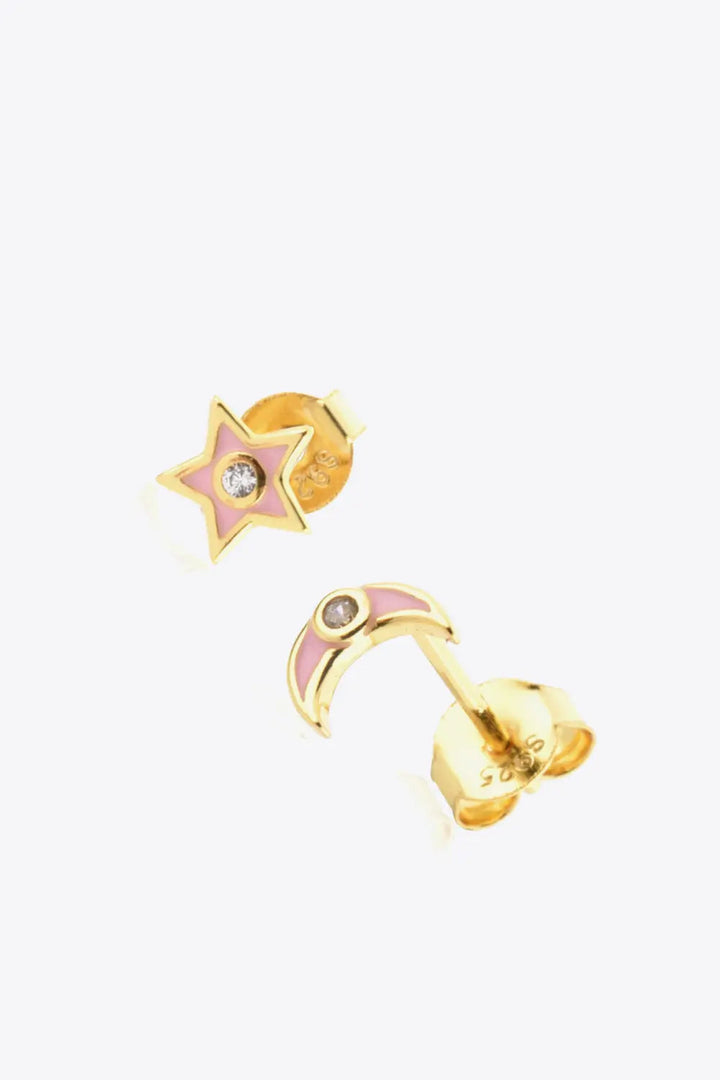 Star and Moon Zircon Mismatched Earrings LOVCIA