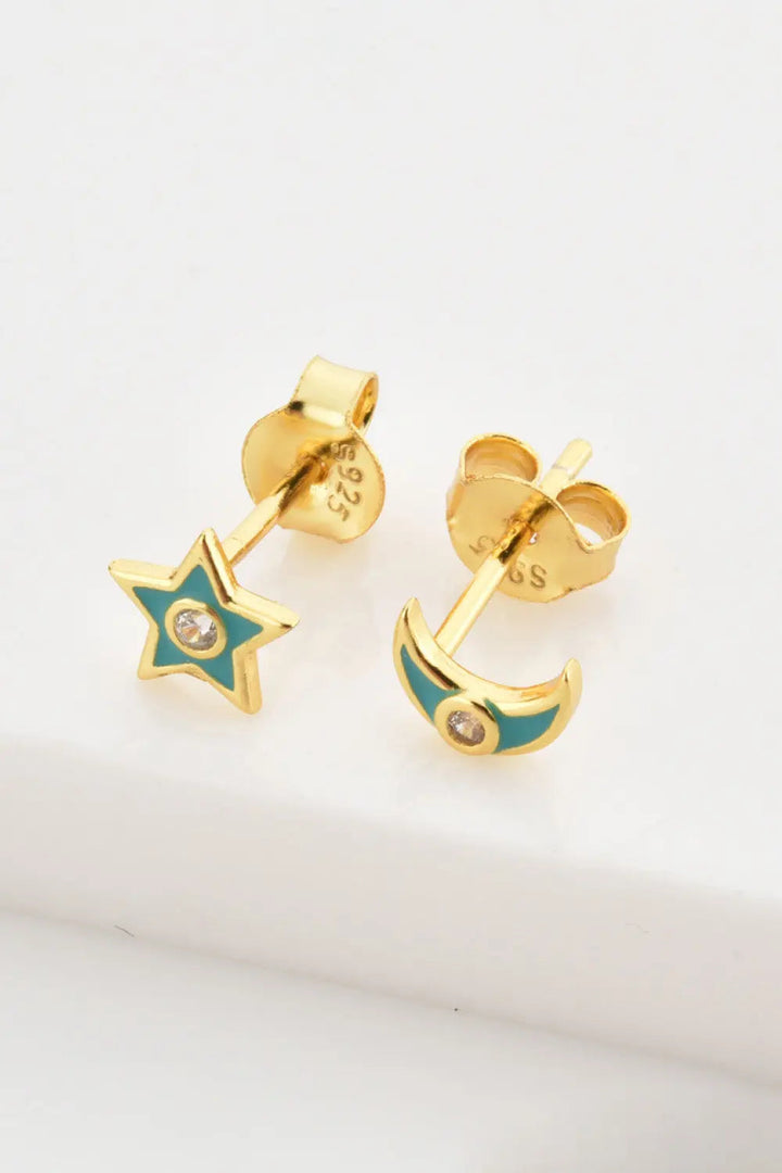 Star and Moon Zircon Mismatched Earrings LOVCIA