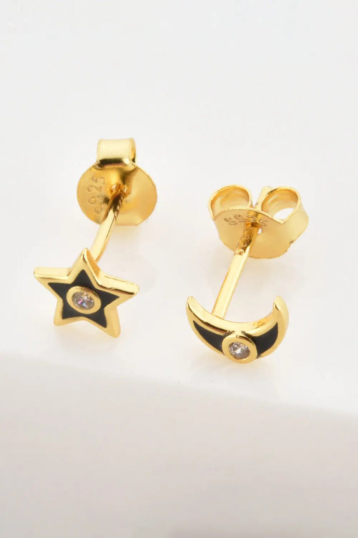 Star and Moon Zircon Mismatched Earrings LOVCIA