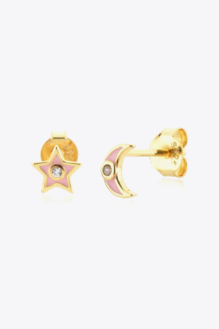 Star and Moon Zircon Mismatched Earrings LOVCIA