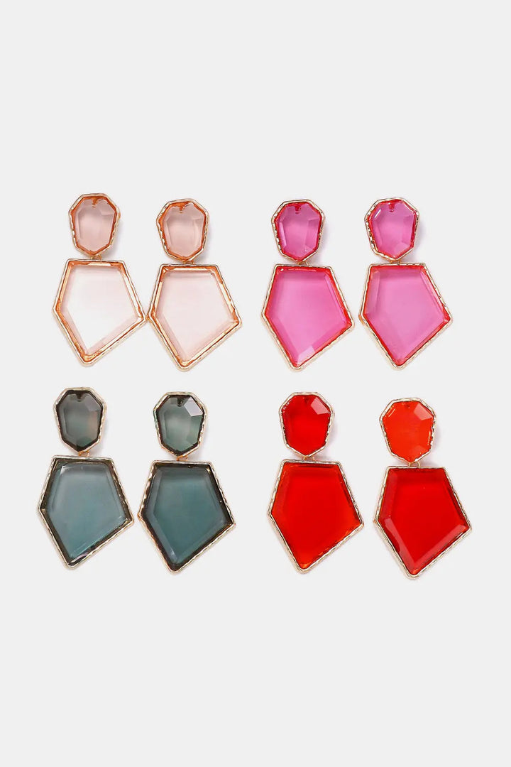 Geometrical Shape Zinc Alloy Frame Resin Dangle Earrings LOVCIA