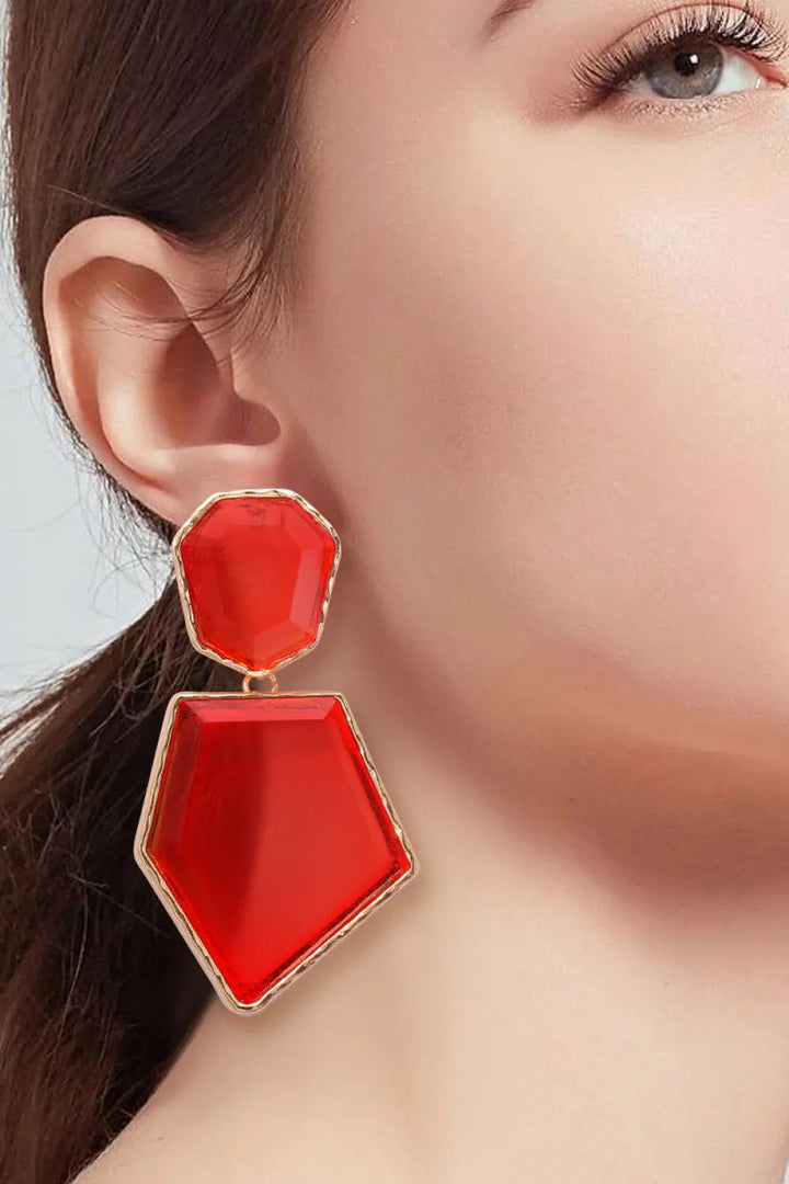 Geometrical Shape Zinc Alloy Frame Resin Dangle Earrings LOVCIA