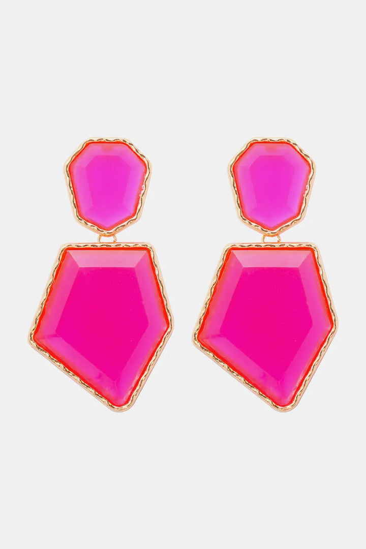 Geometrical Shape Zinc Alloy Frame Resin Dangle Earrings LOVCIA