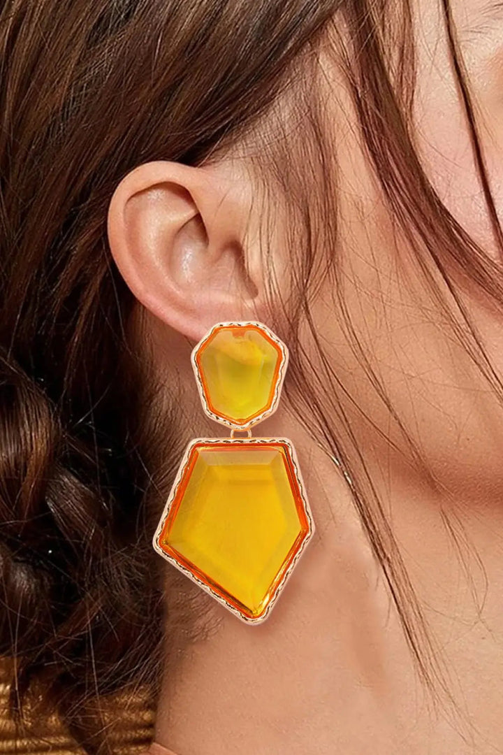 Geometrical Shape Zinc Alloy Frame Resin Dangle Earrings LOVCIA