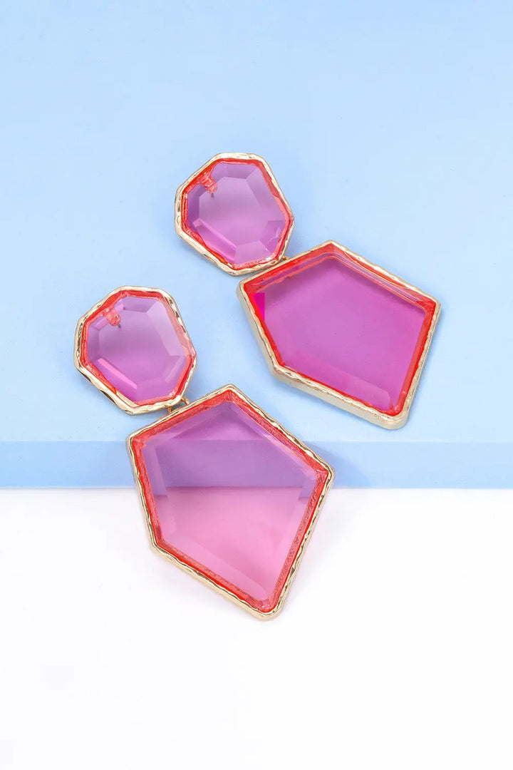 Geometrical Shape Zinc Alloy Frame Resin Dangle Earrings LOVCIA