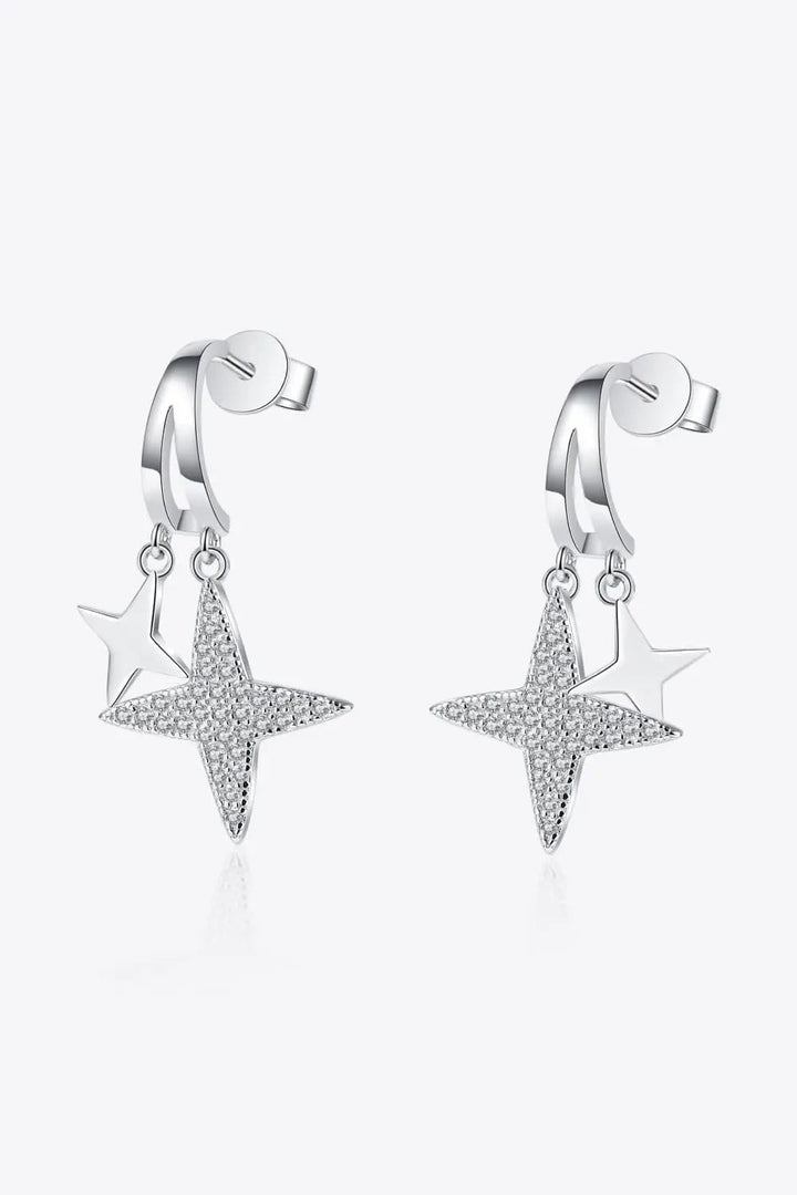 Moissanite Star Rhodium-Plated Drop Earrings LOVCIA