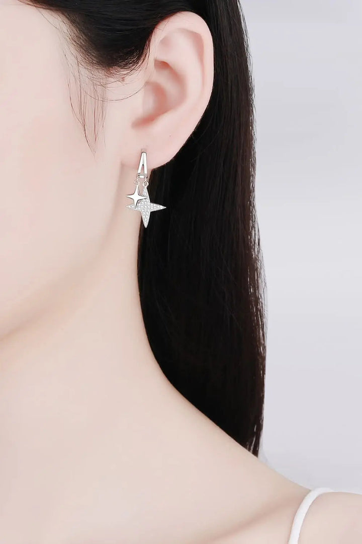 Moissanite Star Rhodium-Plated Drop Earrings LOVCIA