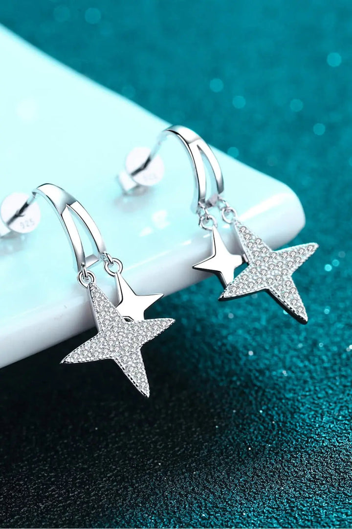 Moissanite Star Rhodium-Plated Drop Earrings LOVCIA