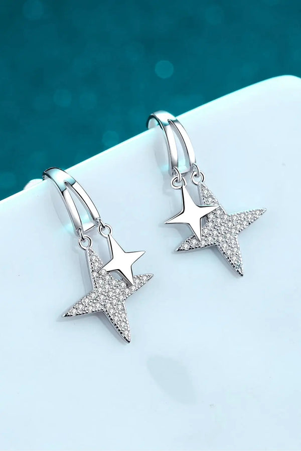 Moissanite Star Rhodium-Plated Drop Earrings LOVCIA