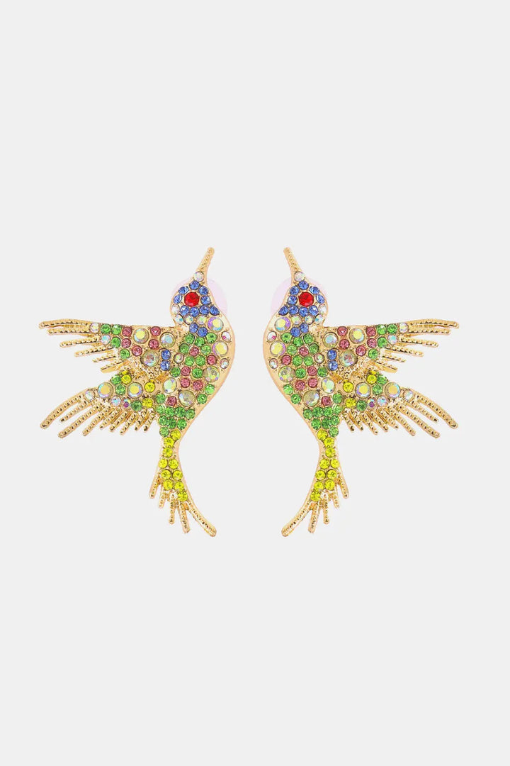 Bird Shape Zinc Alloy Frame Glass Stone Dangle Earrings LOVCIA