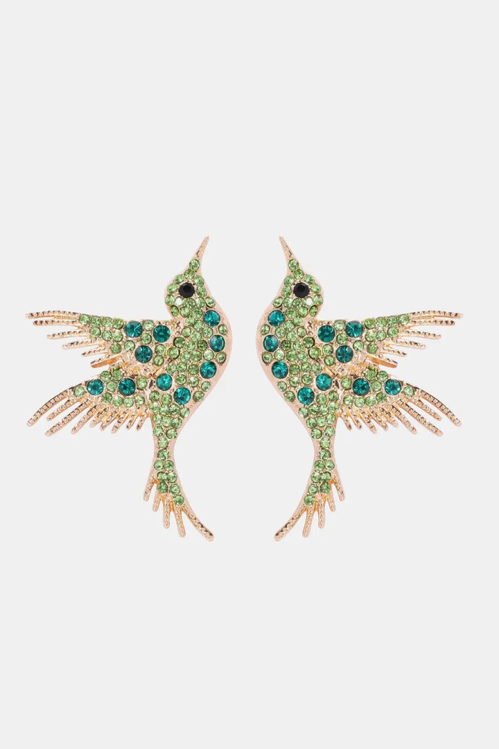 Bird Shape Zinc Alloy Frame Glass Stone Dangle Earrings LOVCIA