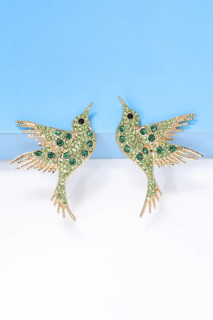 Bird Shape Zinc Alloy Frame Glass Stone Dangle Earrings LOVCIA