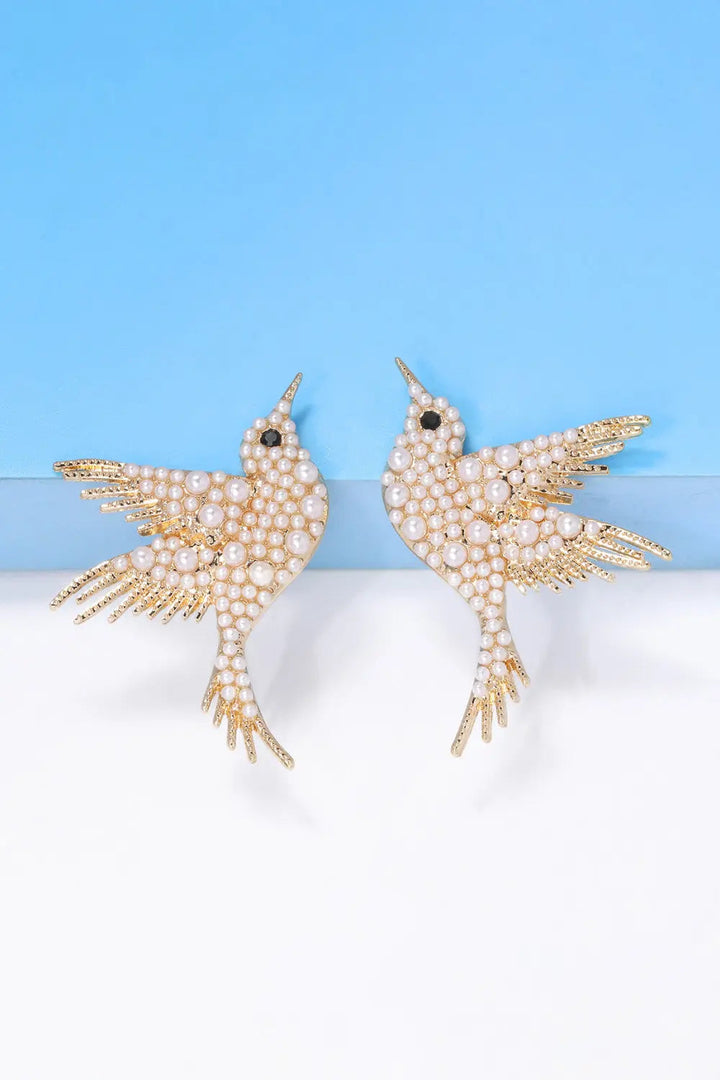 Bird Shape Zinc Alloy Frame Glass Stone Dangle Earrings LOVCIA