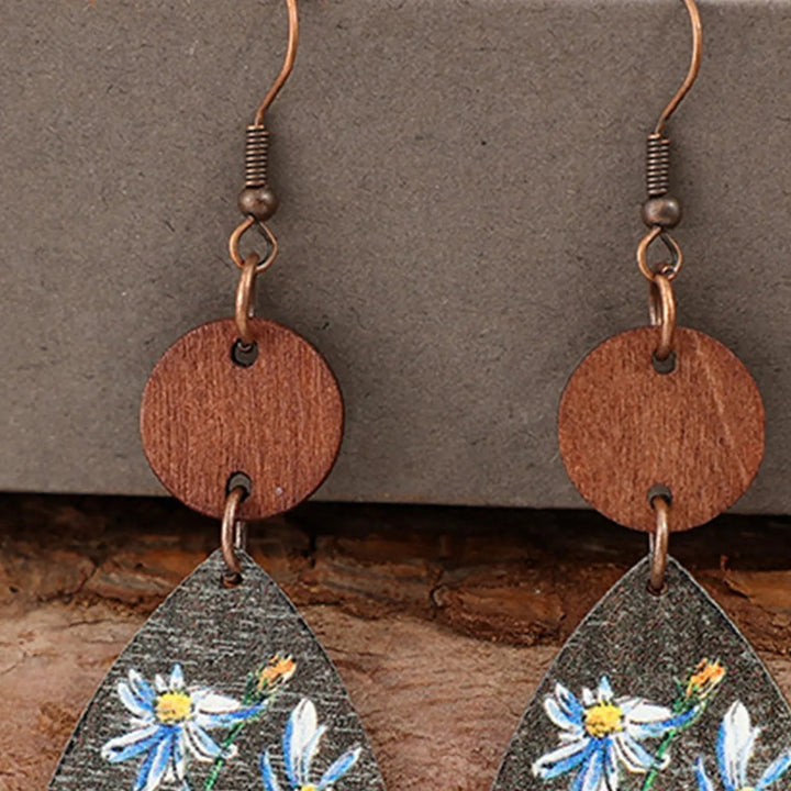 Flower Geometrical Shape Wooden Earrings LOVCIA