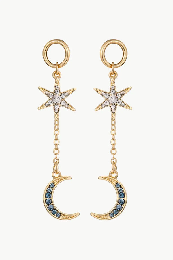 LOVCIA 5-Pair Wholesale Inlaid Rhinestone Star and Moon Drop Earrings