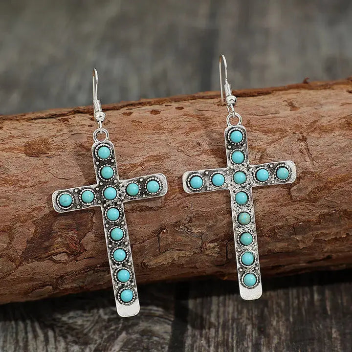 LOVCIA Artificial Turquoise Cross Shape Earrings