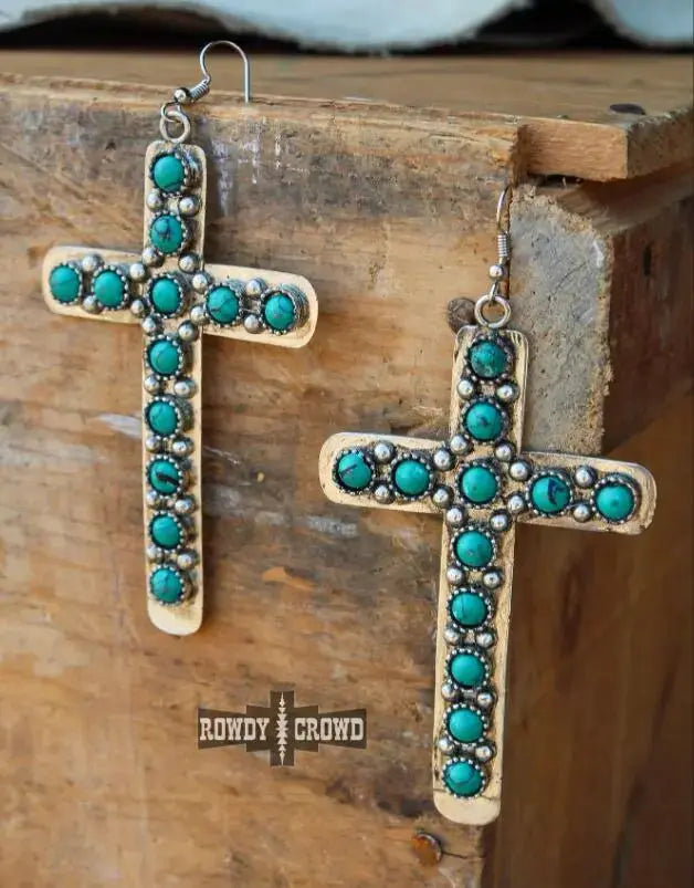 LOVCIA Artificial Turquoise Cross Shape Earrings