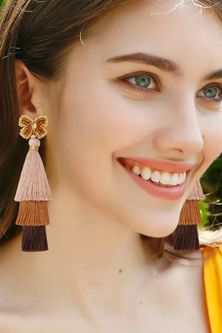 LOVCIA Triple-Layer Tassel Dangle Earrings