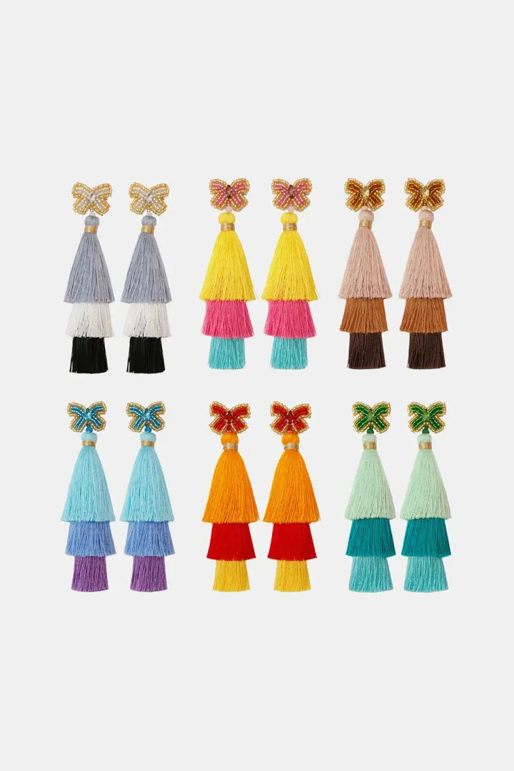 LOVCIA Triple-Layer Tassel Dangle Earrings