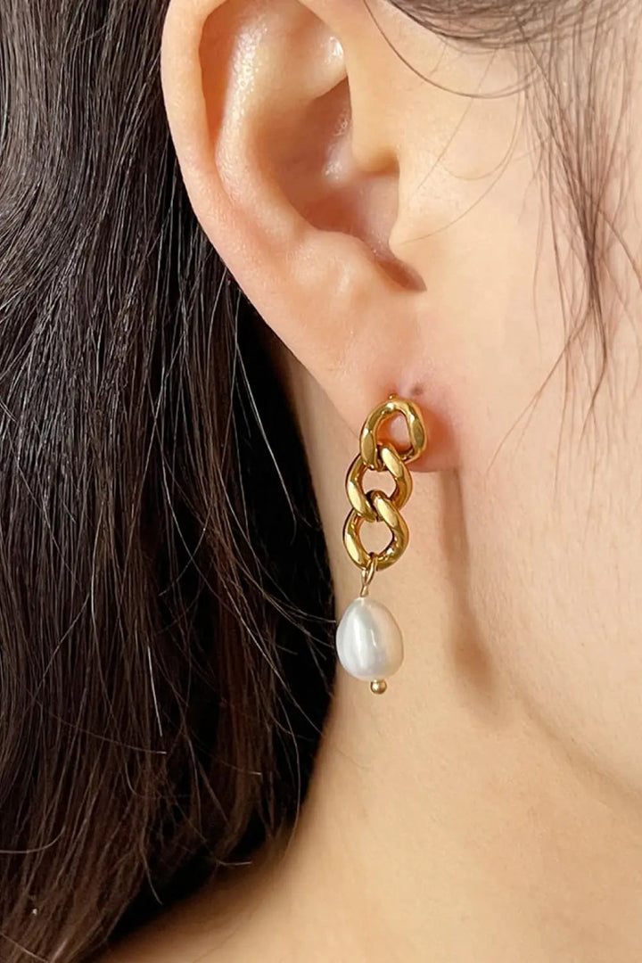 Stainless Steel Pearl Asymmetrical Earrings LOVCIA