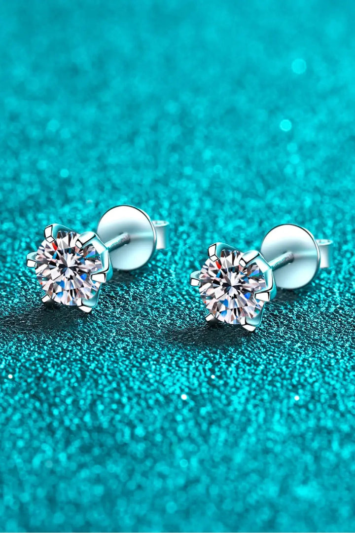 1 Carat Moissanite Rhodium-Plated Stud Earrings LOVCIA