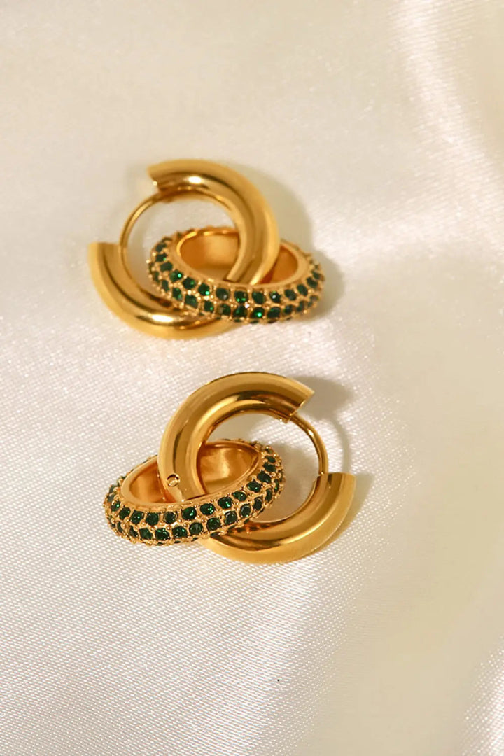 18K Gold-Plated Inlaid Zircon Double-Hoop Earrings LOVCIA