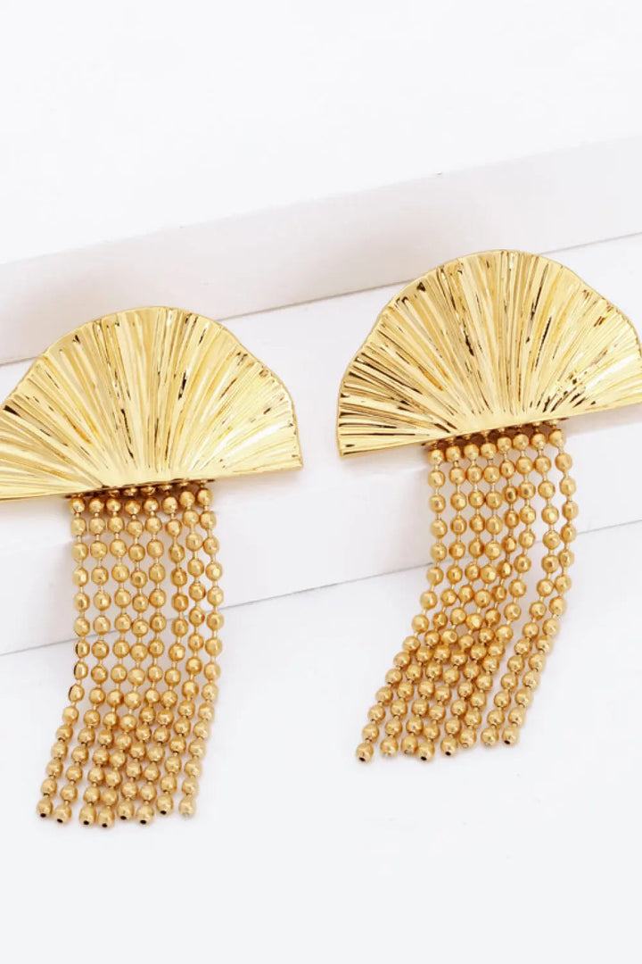 18K Gold Plated Fan Fringe Dangle Earrings LOVCIA