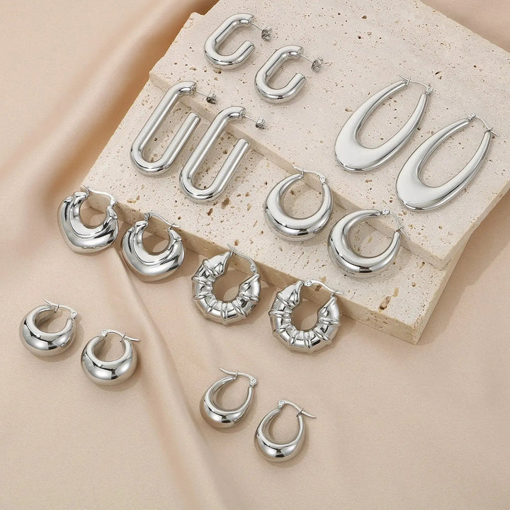 Stainless Steel Hinged Hoop Earrings LOVCIA