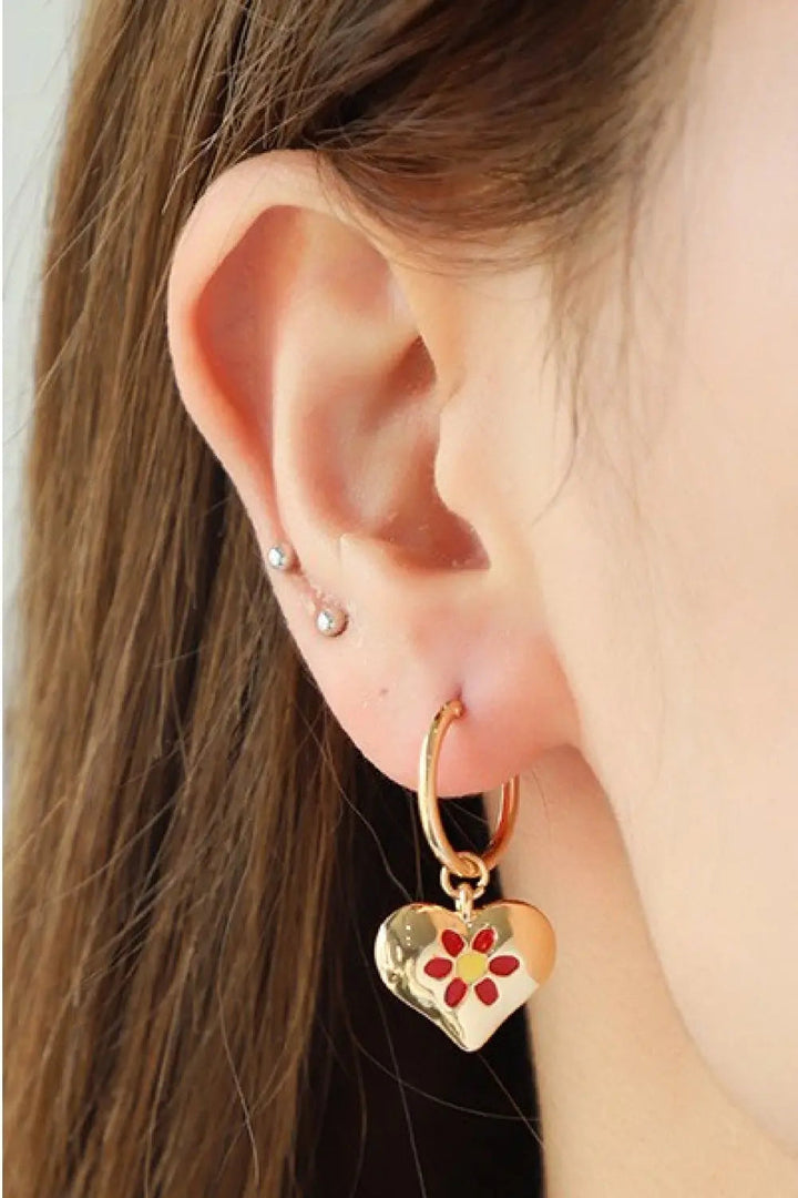 Contrast Copper Heart Drop Earrings LOVCIA