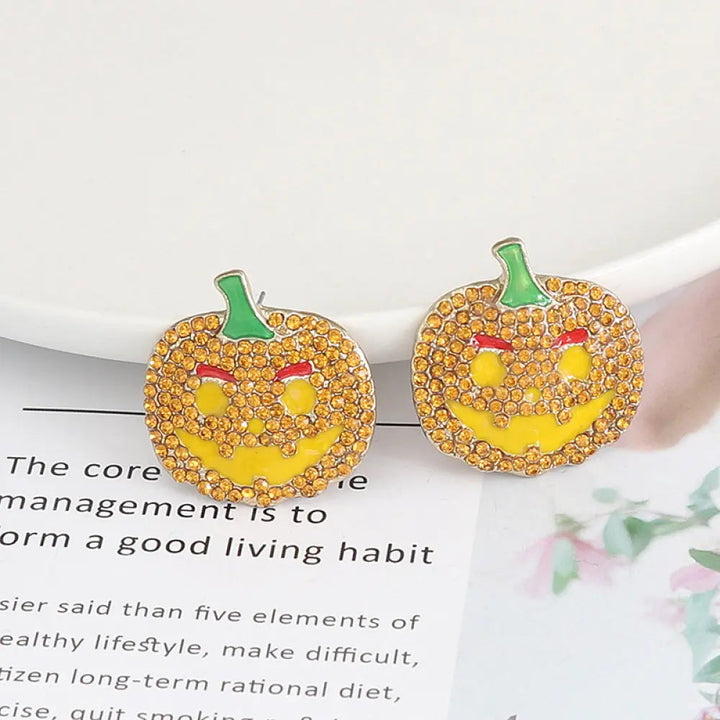 Demon Pumpkin Rhinestone Alloy Earrings LOVCIA