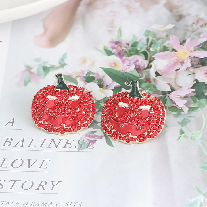 Demon Pumpkin Rhinestone Alloy Earrings LOVCIA