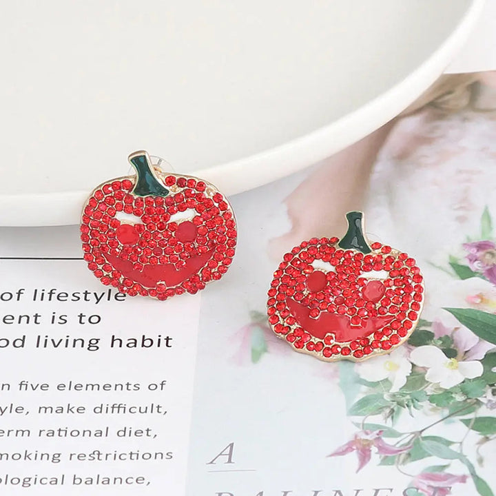 Demon Pumpkin Rhinestone Alloy Earrings LOVCIA