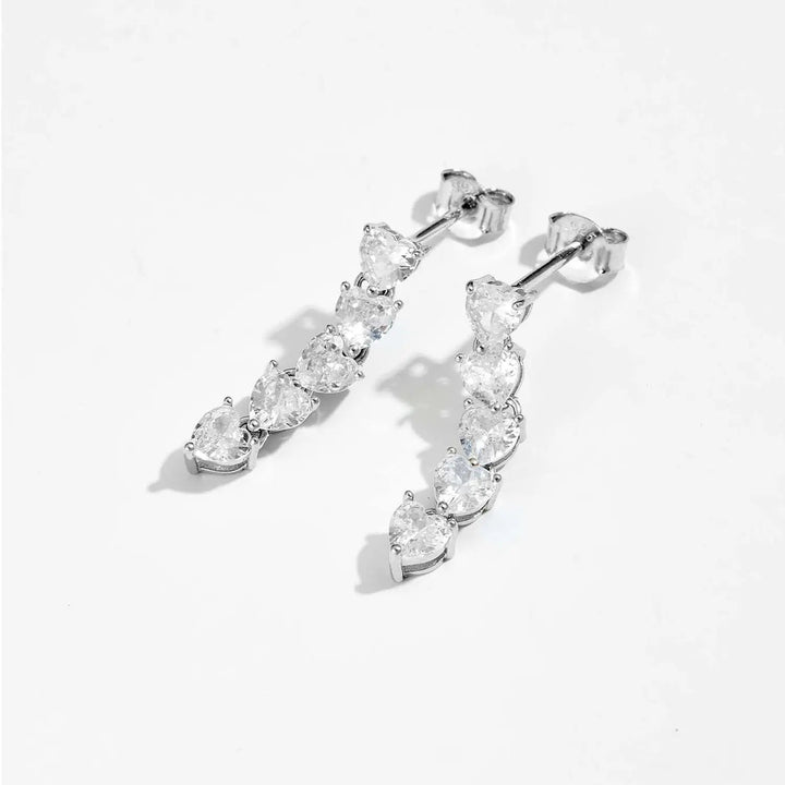 Inlaid Heart Zircon 925 Sterling Silver Drop Earrings LOVCIA