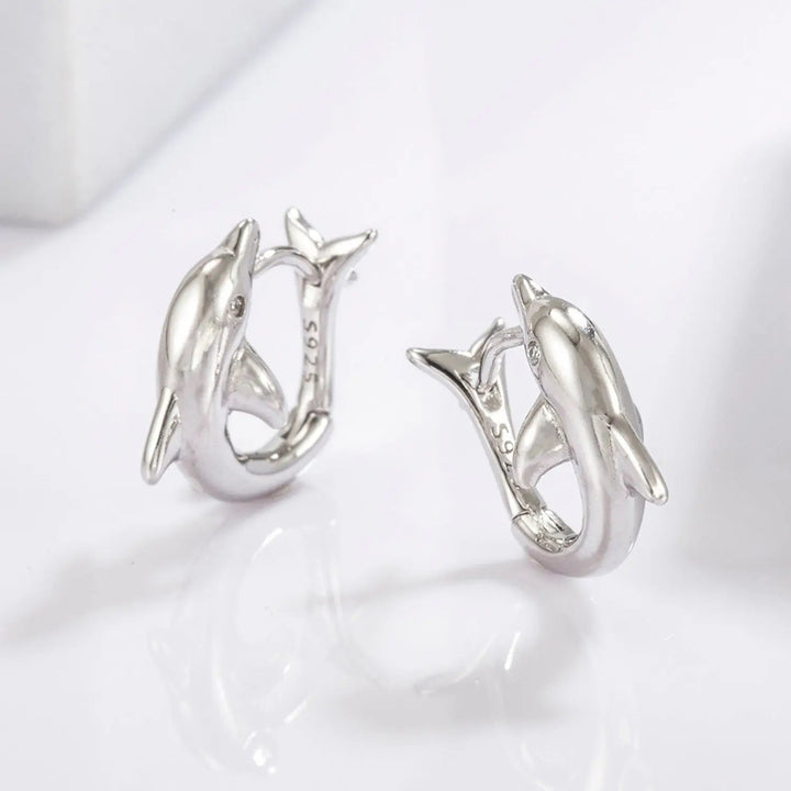 925 Sterling Silver Zircon Dolphin Earrings LOVCIA