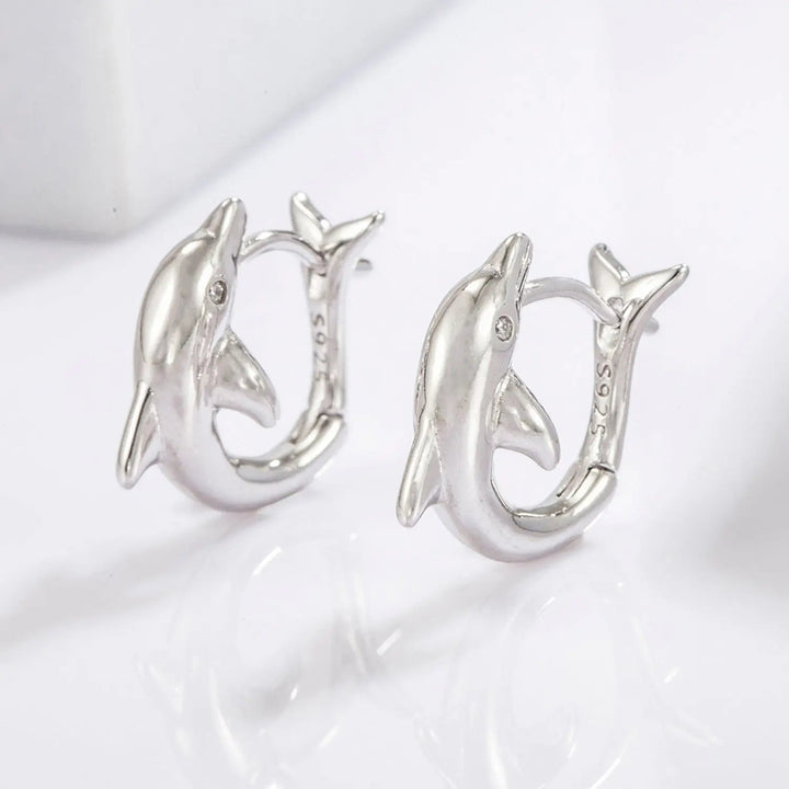 925 Sterling Silver Zircon Dolphin Earrings LOVCIA