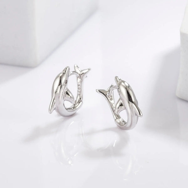 925 Sterling Silver Zircon Dolphin Earrings LOVCIA