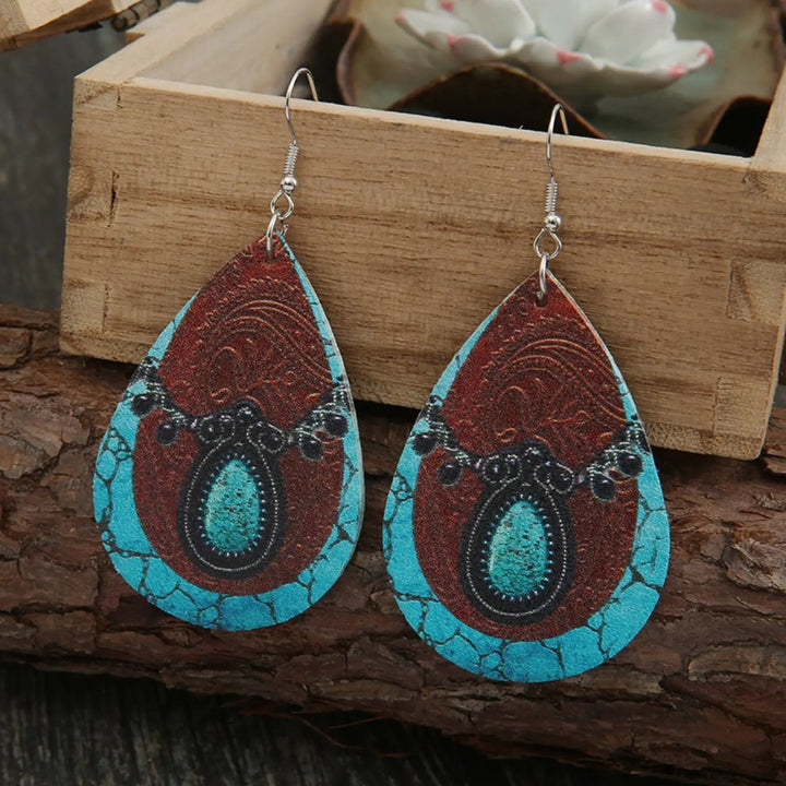 PU Leather Iron Hook Teardrop Earrings LOVCIA