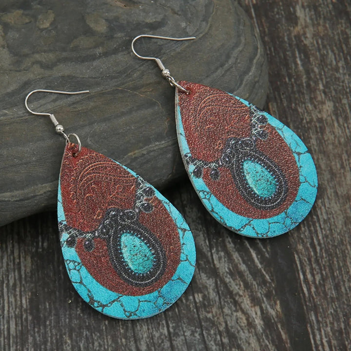 PU Leather Iron Hook Teardrop Earrings LOVCIA