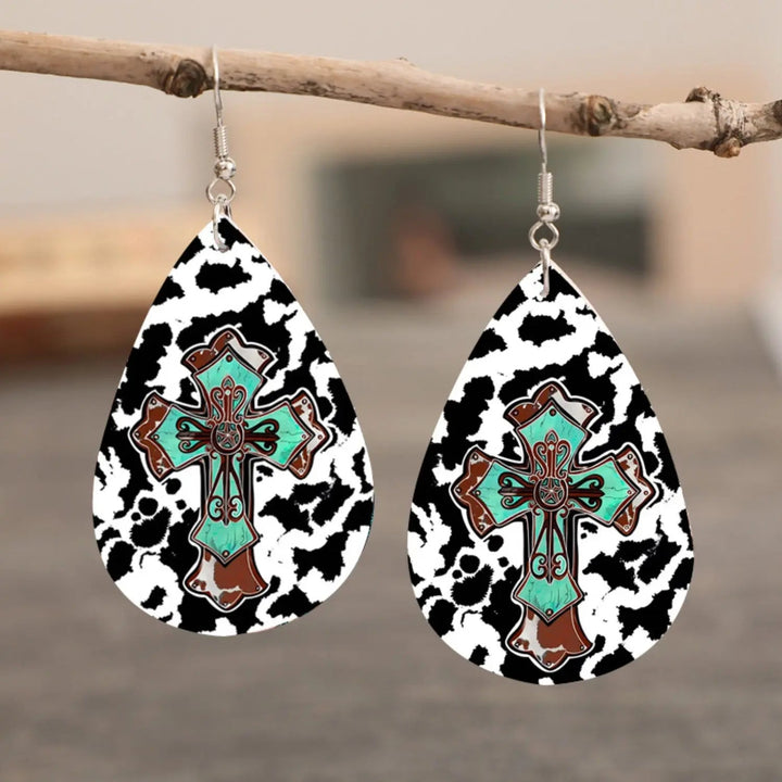 PU Leather Iron Hook Teardrop Earrings LOVCIA