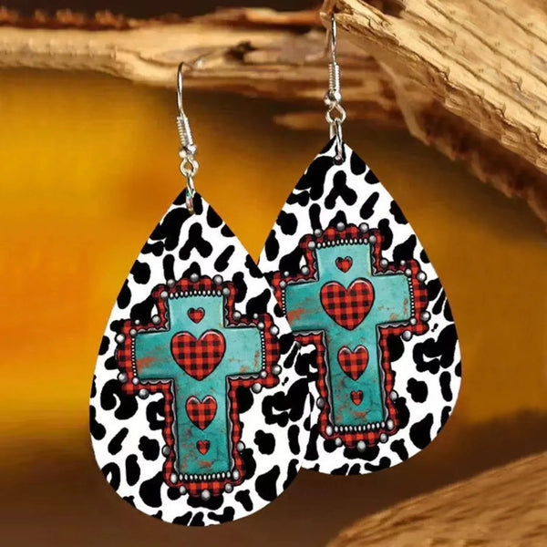 PU Leather Iron Hook Teardrop Earrings LOVCIA