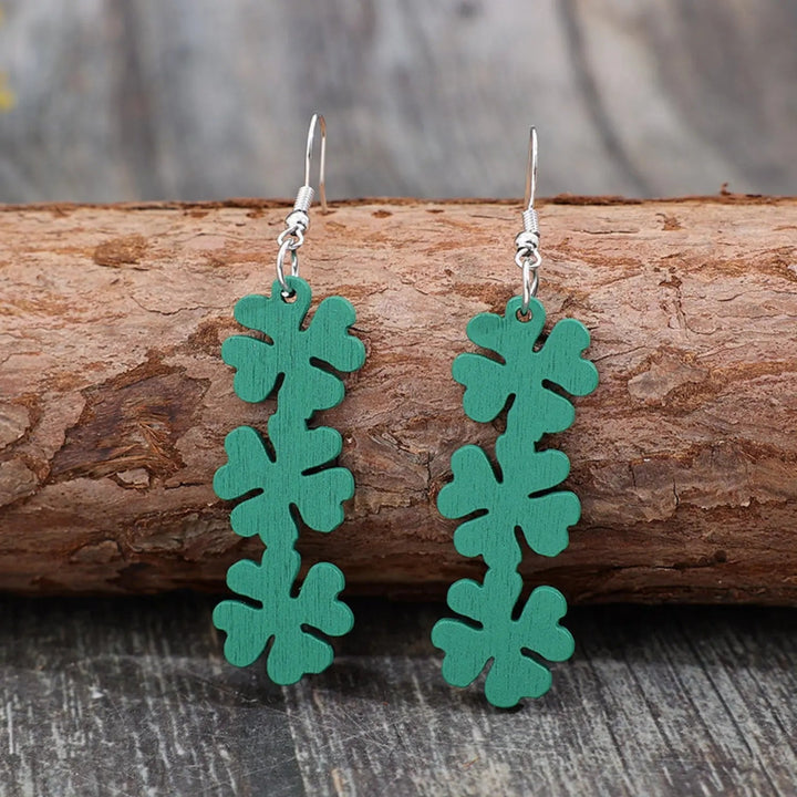 Lucky Clover Wooden Dangle Earrings LOVCIA